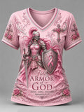Women'S Breast Cancer Ribbon Printed V-Neck T-Shirt