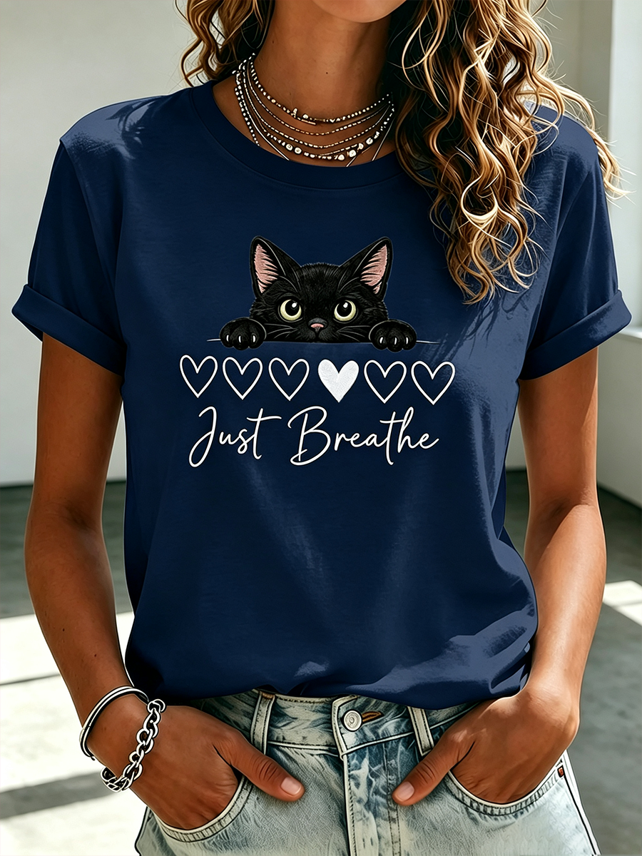 Women's Cute Cat Printed Casual T-shirt