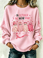 Women's Breast Cancer Print Crew Neck Check Sweatshirt