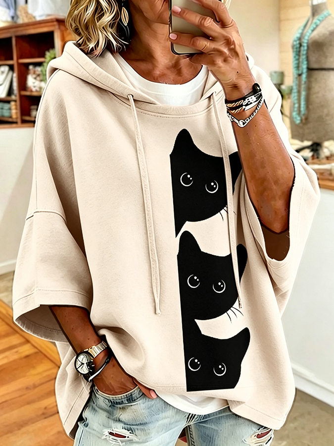 Women's Cat Print Sweatshirt