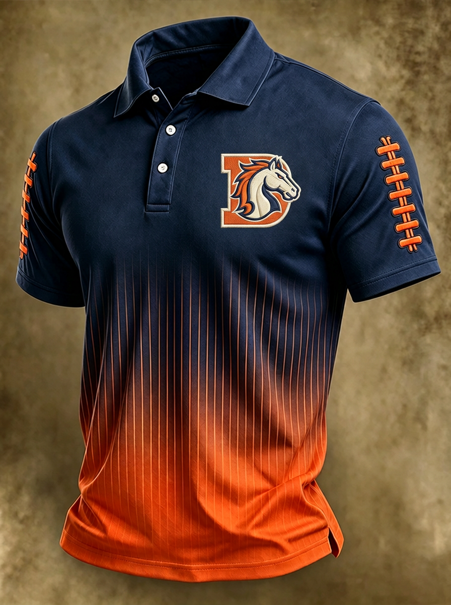 Men's Denver Broncos Football Logo Striped Printed Polo Shirt
