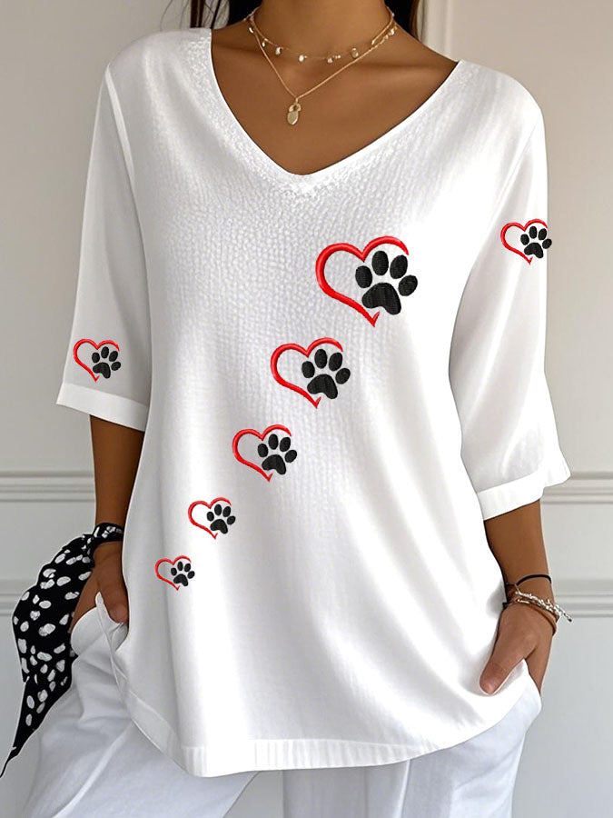 Women's Paw Print Casual T-shirt