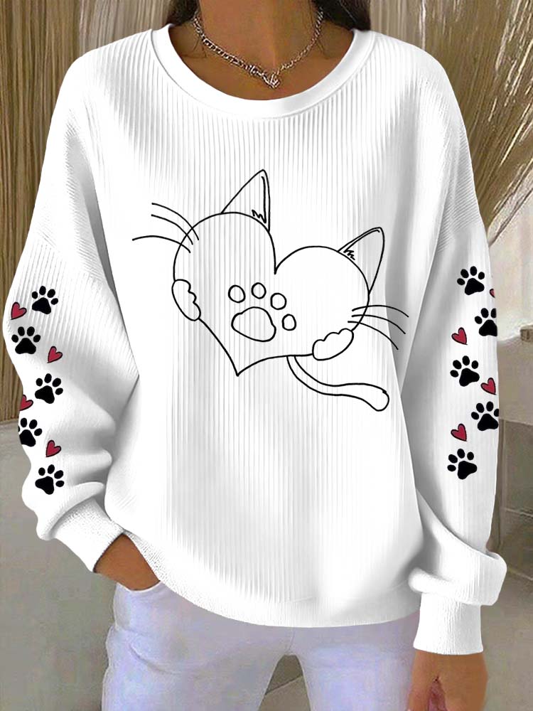 Women'S Simple And Cute Cat Paw Print Casual Texture Sportswear