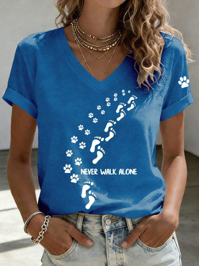 Women'S Paw Heart Print V-Neck T-Shirt