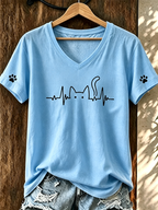 Women'S Cute Cat Print V-Neck T-Shirt