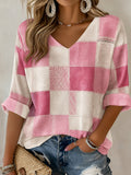 Women's Casual Daily Plaid Waffle Art Top