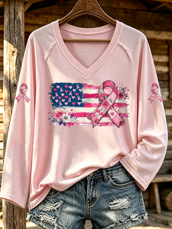 Women'S Breast Cancer Awareness Printed Long Sleeve T-Shirt