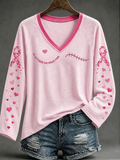 Women's breast cancer promotion printed T-shirt