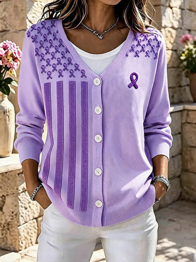 Women'S Ribbon Printed Casual Cardigan