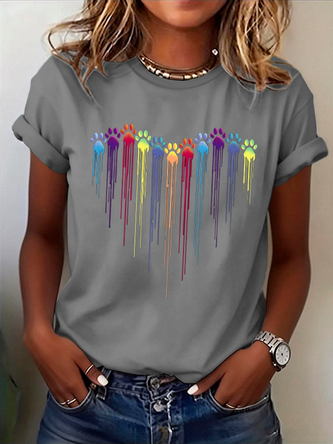Women's Cute Paw Printed T-shirt