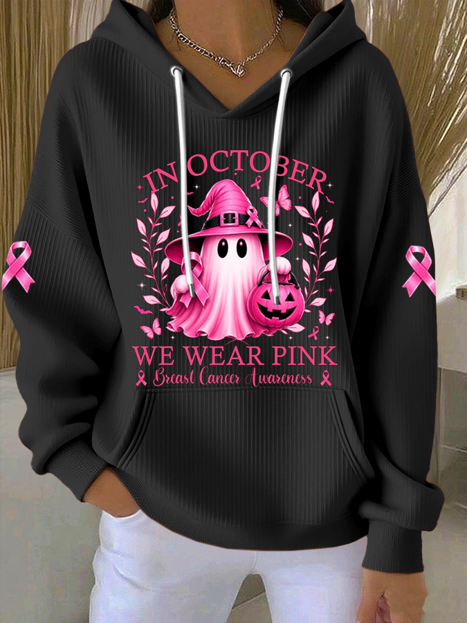 Women'S In October We Wear Pink  Printed Casual Hoodie