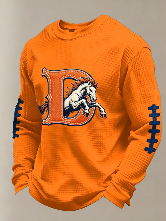 Men'S Football Fan Casual Long Sleeved Waffle Top