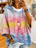 Women'S Vintage Breast Cancer Ribbon Print Hoodie