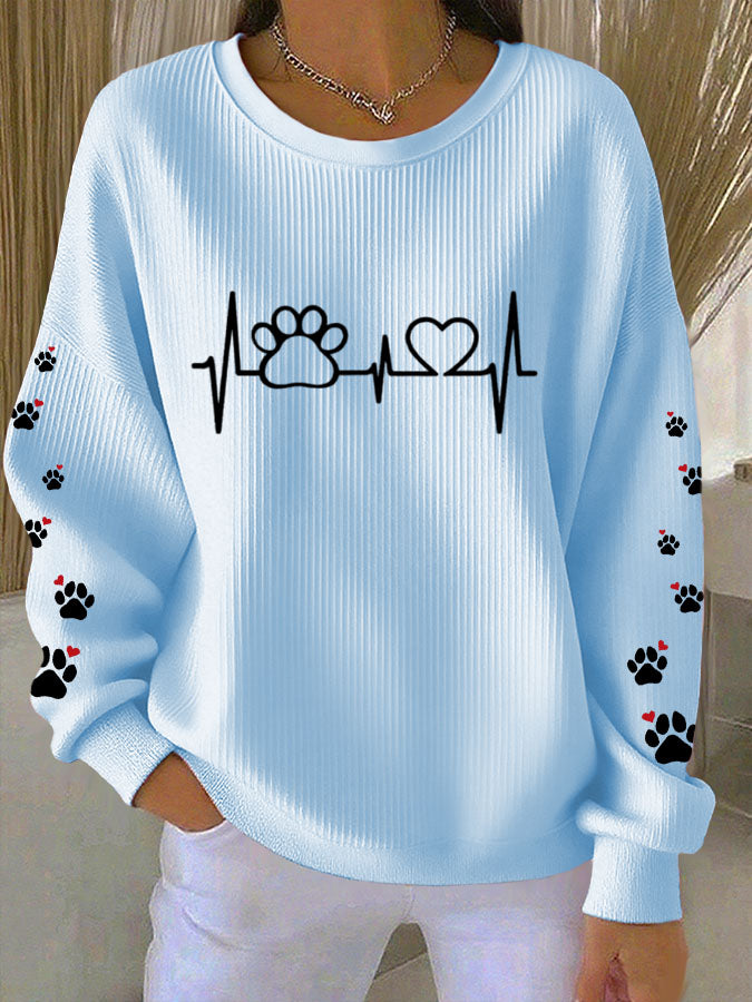 Women's Paw Print Casual Knitted Sweatshirt