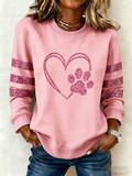Ladies' Love Sequin Printed Round Neck Sports Shirt