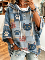 Retro Animal Cat Printed Hoodie