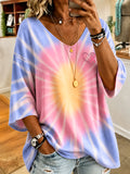 Women'S Tie Dye Casual V-Neck 7-Inch Sleeve T-Shirt