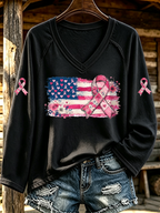 Women'S Breast Cancer Awareness Printed Long Sleeve T-Shirt