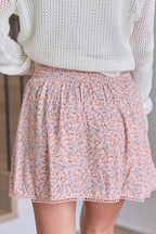 Through The Garden Pink Multi Floral Eyelet Trim Mini Skort FINAL SALE