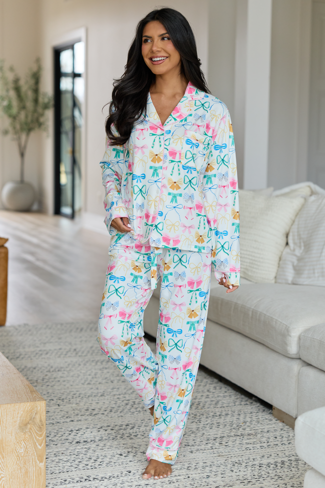 Cozy Crush Long Sleeve Pajama Top - Take A Bow Multi Pastel FINAL SALE