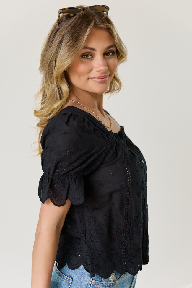 Michelle Black Eyelet Puff Sleeve Top FINAL SALE