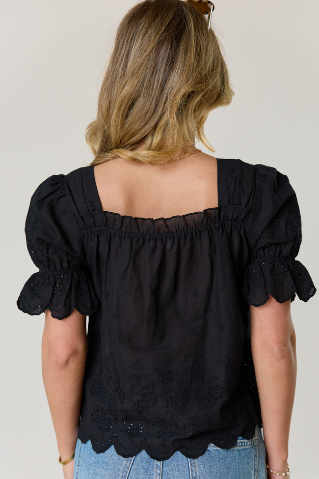 Michelle Black Eyelet Puff Sleeve Top FINAL SALE