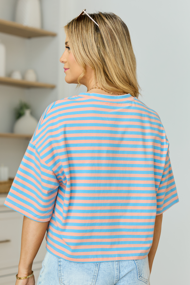 Keep It Casual Blue and Coral Multi Boxy Striped Tee FINAL SALE