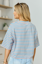 Keep It Casual Blue and Coral Multi Boxy Striped Tee FINAL SALE