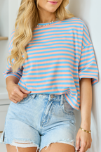 Keep It Casual Blue and Coral Multi Boxy Striped Tee FINAL SALE
