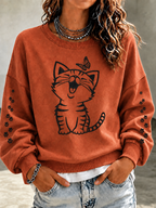 Women'S Casual Black Cat Art Printed Sports Shirt