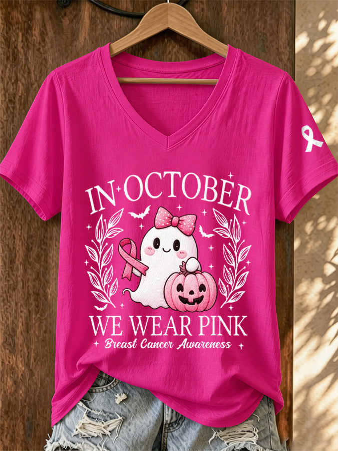 Women'S In October We Wear Pink Print T-Shirt