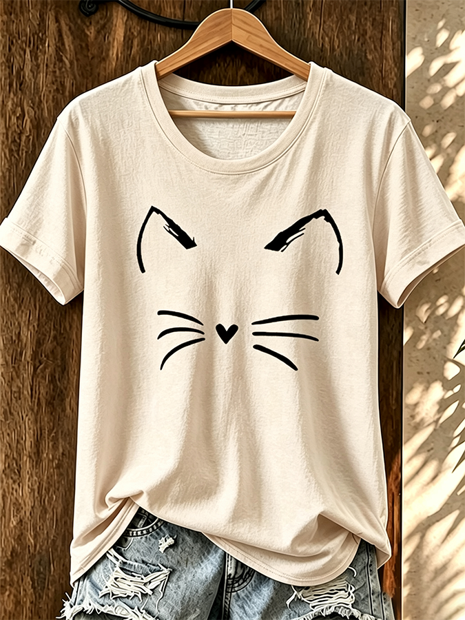 Women's Cat Printed Casual T-shirt
