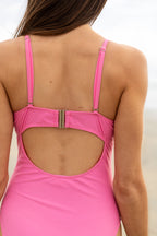 Sandbar Soiree Pink and Yellow Contrast Trim One Piece Swimsuit FINAL SALE