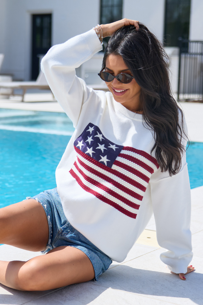 Home Of The Free Ivory Textured Flag Sweater FINAL SALE