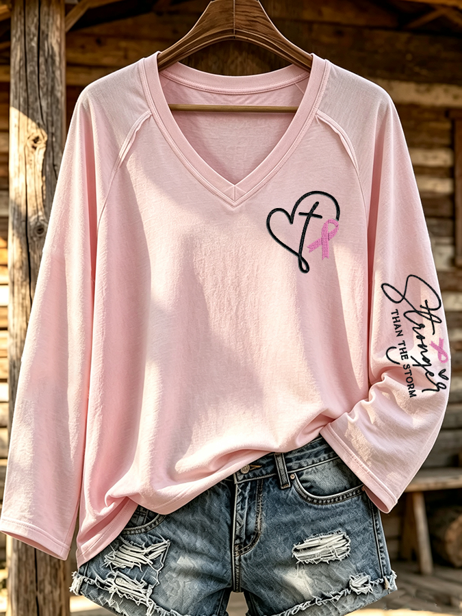 Women'S Breast Cancer Awareness Printed Long Sleeve T-Shirt