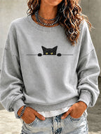 Women'S Casual Black Cat Art Printed Sports Shirt