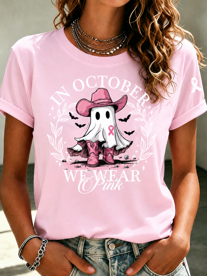 Women'S Pink Art Printed Casual T-Shirt