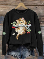 Women'S Cute Cat Printed Sweatshirt