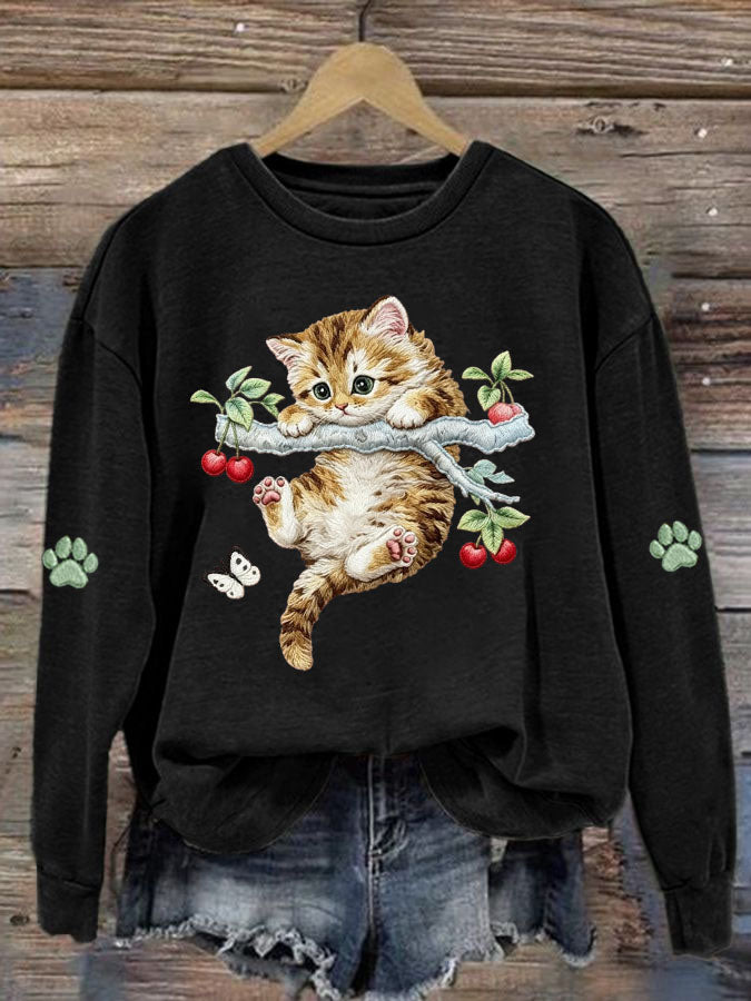 Women'S Cute Cat Printed Sweatshirt