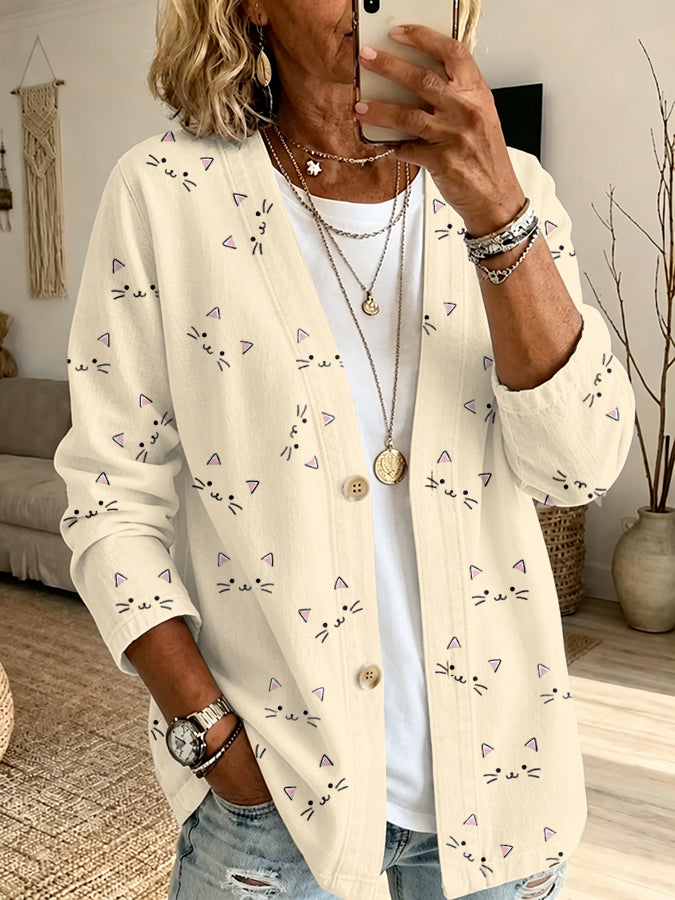 Women'S Cat Print Casual Cardigan