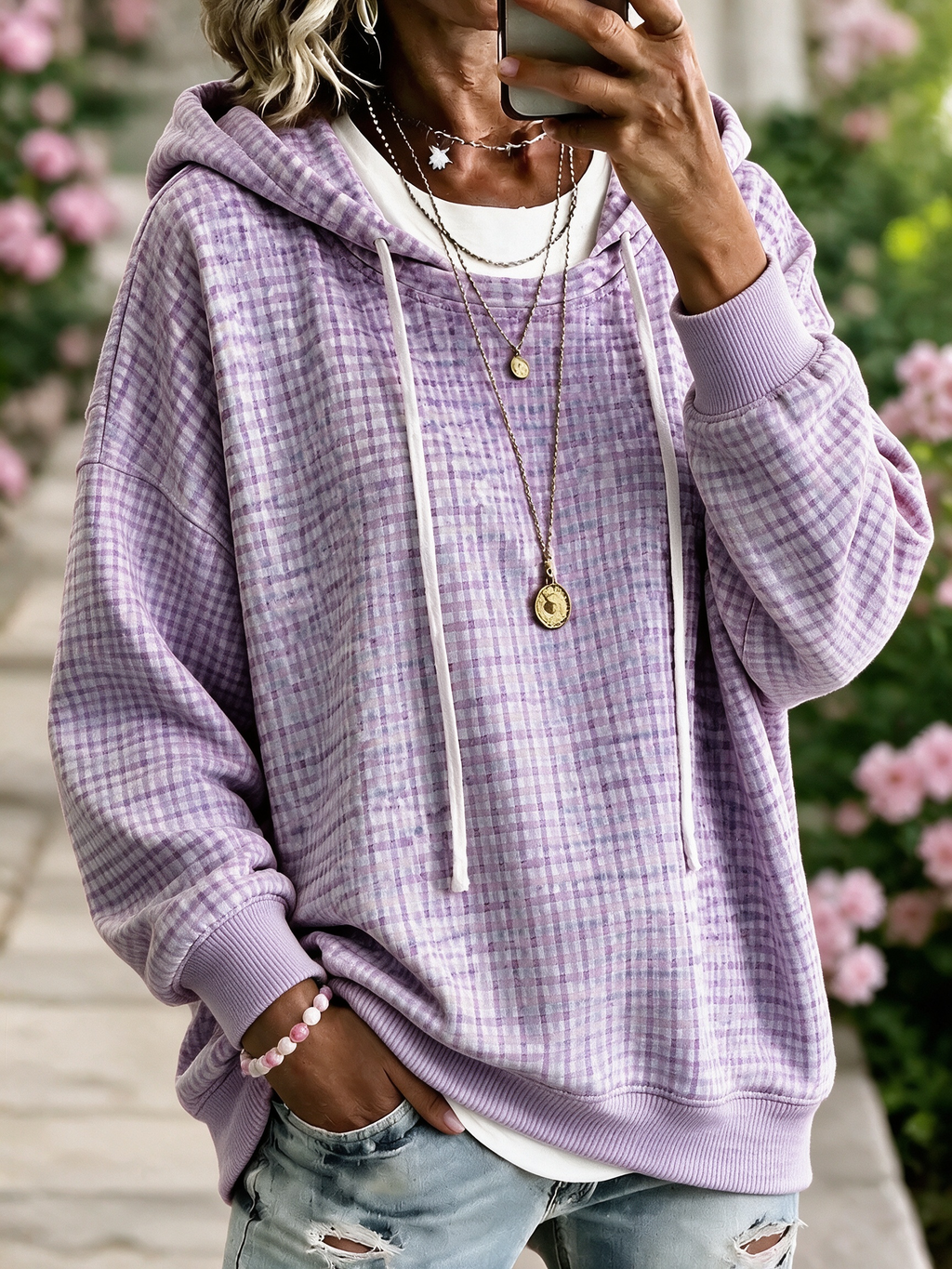 Women's Geometric Art Flower Hoodie