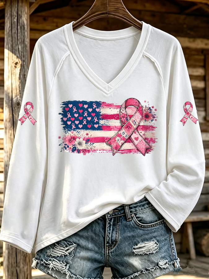 Women'S Breast Cancer Awareness Printed Long Sleeve T-Shirt