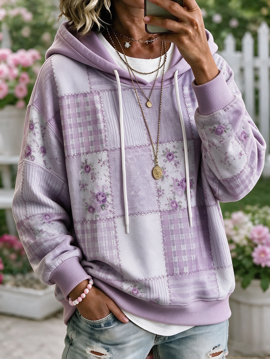 Women's Geometric Art Flower Hoodie
