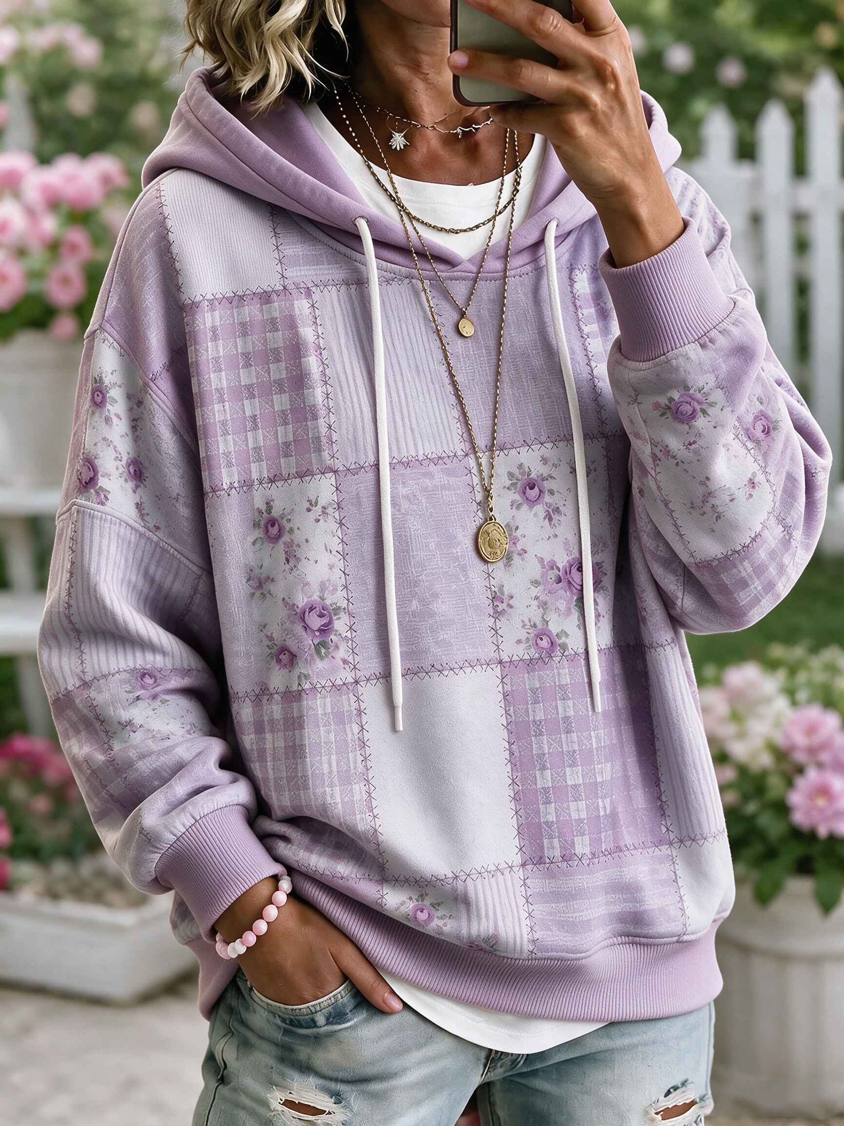 Women's Geometric Art Flower Hoodie