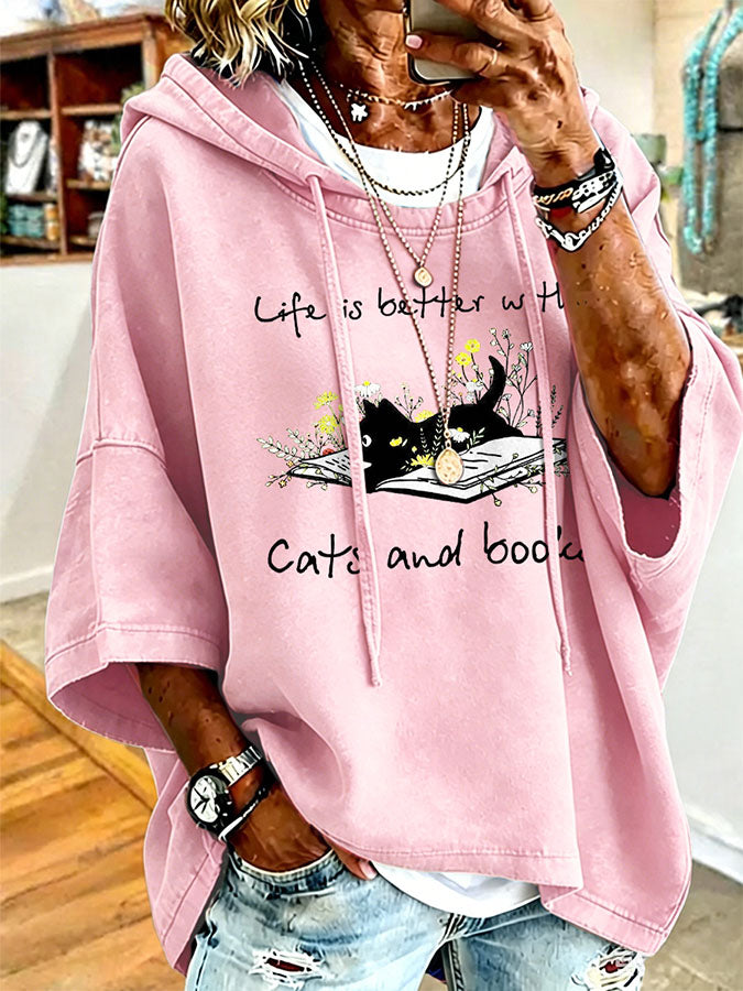 Women's Life Is Better With Cats And Books Print Sweatshirt