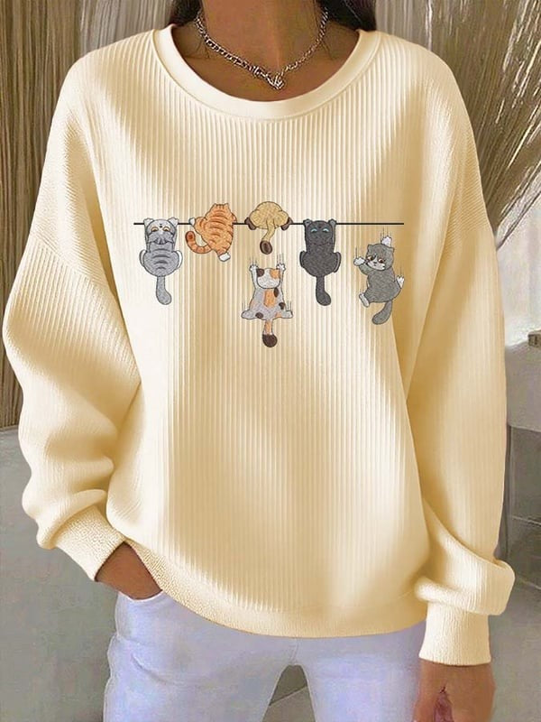 Women'S Cute Cat Printed Casual Texture Sportswear