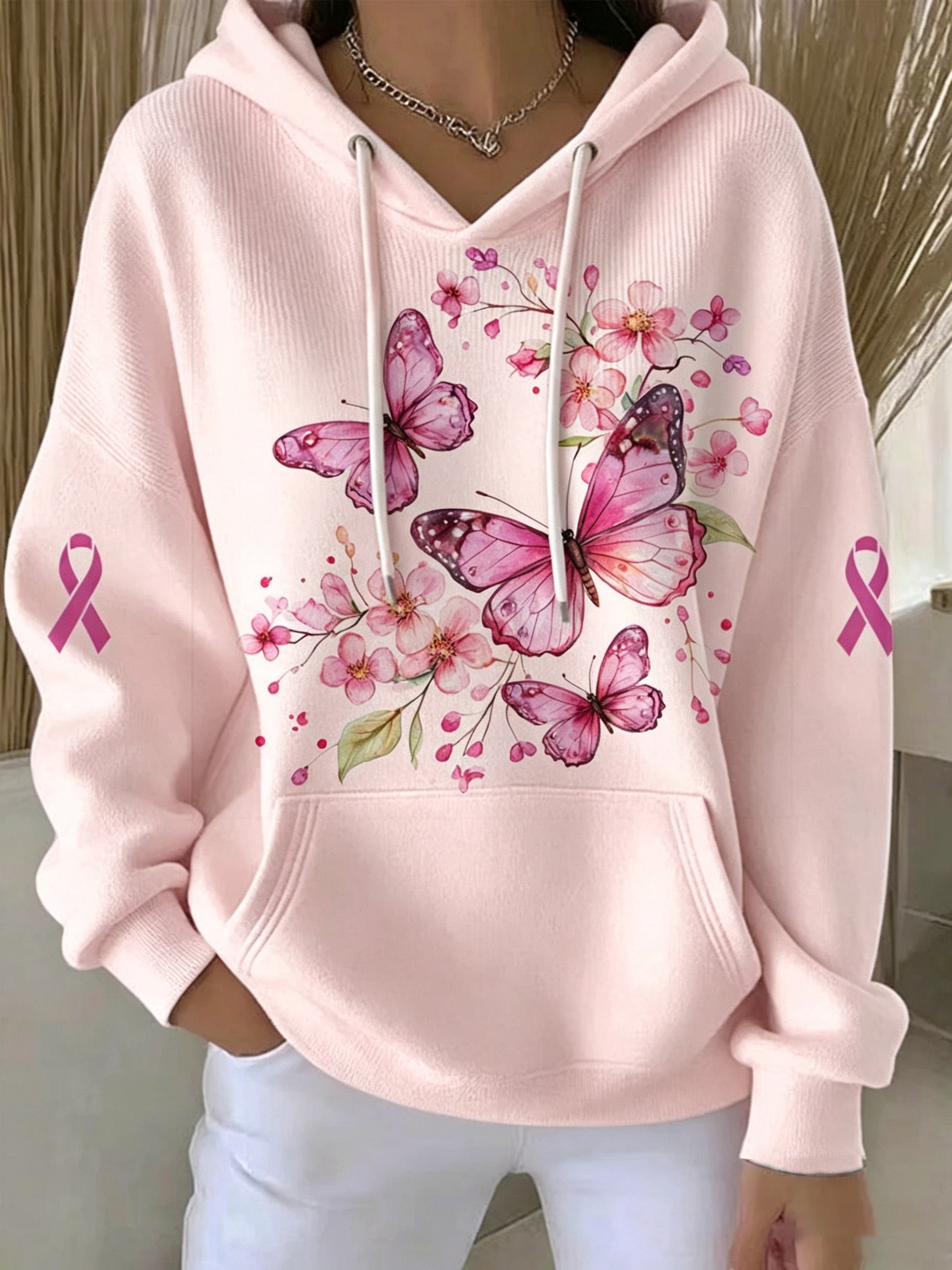 Women'S Breast Cancer Art Hooded Sweatshirt