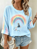 Women's Watercolor Rainbow Cat Paw Long Sleeve Waffle Top