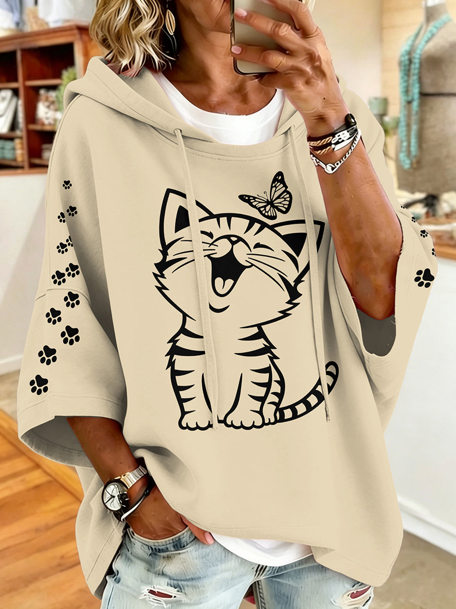 Women'S Vintage Cat Print Hoodie