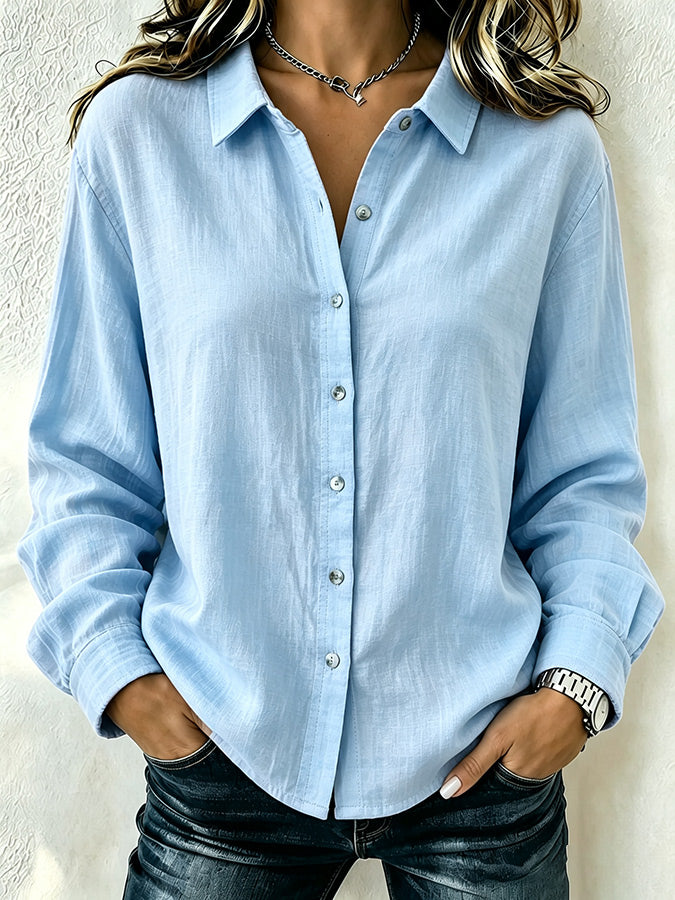 Women'S Solid Color Lapel Long Sleeved Shirt